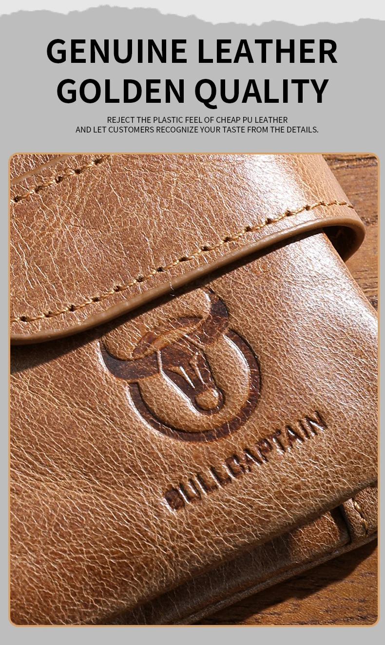 BULLCAPTAIN Echtleder Herren-Geldbörse RFID-Blockierung Vintage Bifold Kurze Geldbörse Rindsleder Kreditkartenhalter mit Münzfach – Detail 10