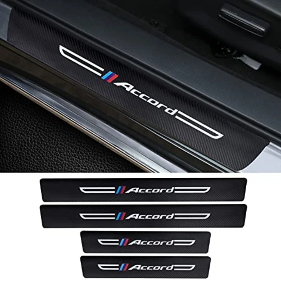 

4PCS Carbon Fiber and Textured Leather Car Door Sill Protectors, Compatible with Accord, Black, Vehicle Specific Fit, Screw-In,