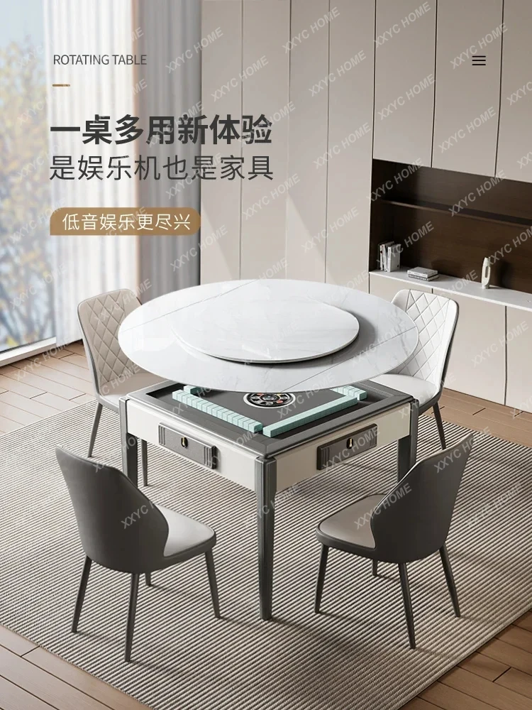 A Dining table mahjong machine fully automatic integrated folding rotating round table household solid mahjong table