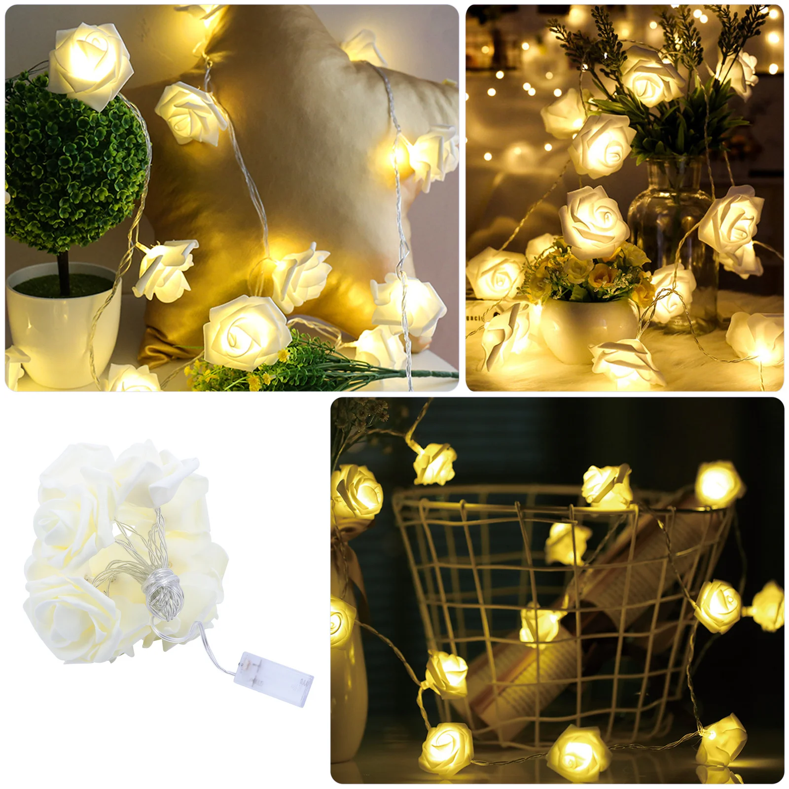 

1Pcs Christmas Rose String Lights 15M Long Warm White LED for Holiday Party Home Decorative Indoor Atmosphere Lighting