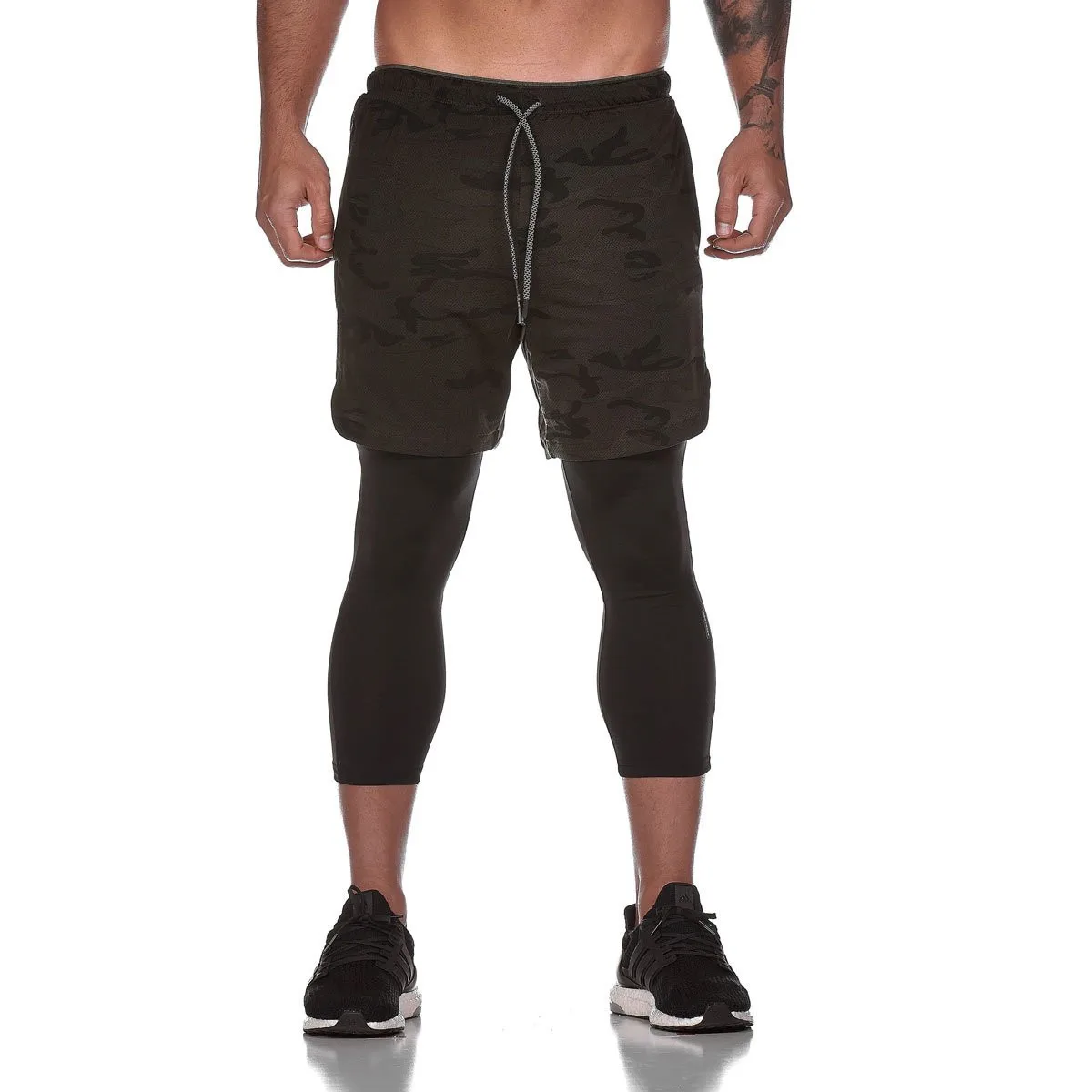 Men\'s Sports Pants Outdoor Casual Basketball Running Fitness 2-In-1 Quick Dry Nine Minute Shorts Cross-Border