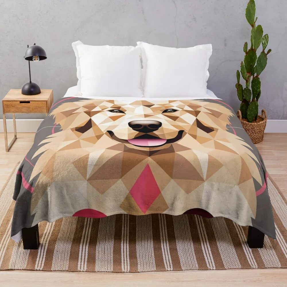 Cute Retro Loyal Paw-some Golden Retriever Dog Portrait Art Throw Blanket Bed linens Luxury Thicken funny gift Picnic Blankets