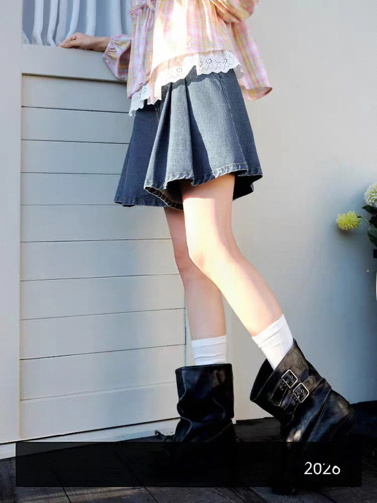 

Синие джинсовые плиссированные юбка-брюки женские, новинка 2026 года, весенние, с высокой талией, широкие штанины, летние, для повседневной носки