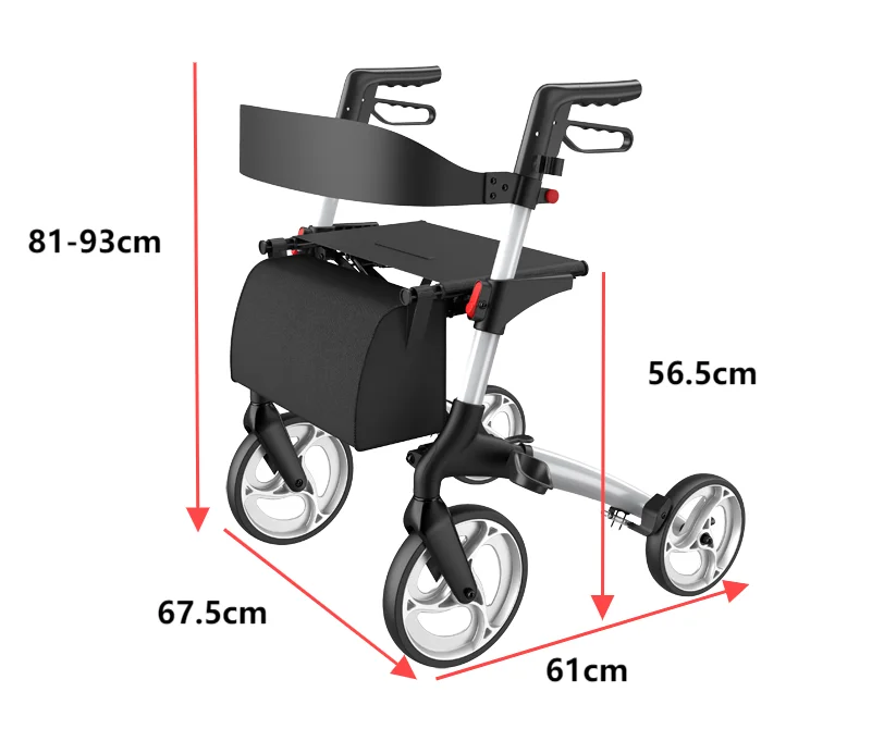 High Quality Folding Rollator Walking Assist Aluminium Outdoor Lightweight Rollator Walker with Comfort Handles
