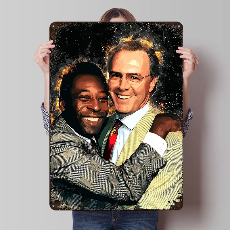 Pelé and Bob Hope Tinplate Poster Customized Wall Art Retro Vintage Metal Signs for Fans Interior Decoration Living Room House