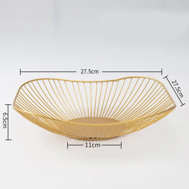 Nordic Style Fruit Vegetable Metal Storage Basket Decorated Display Bowl Rack Dining Table Decoration (27.5x6.5x11cm)