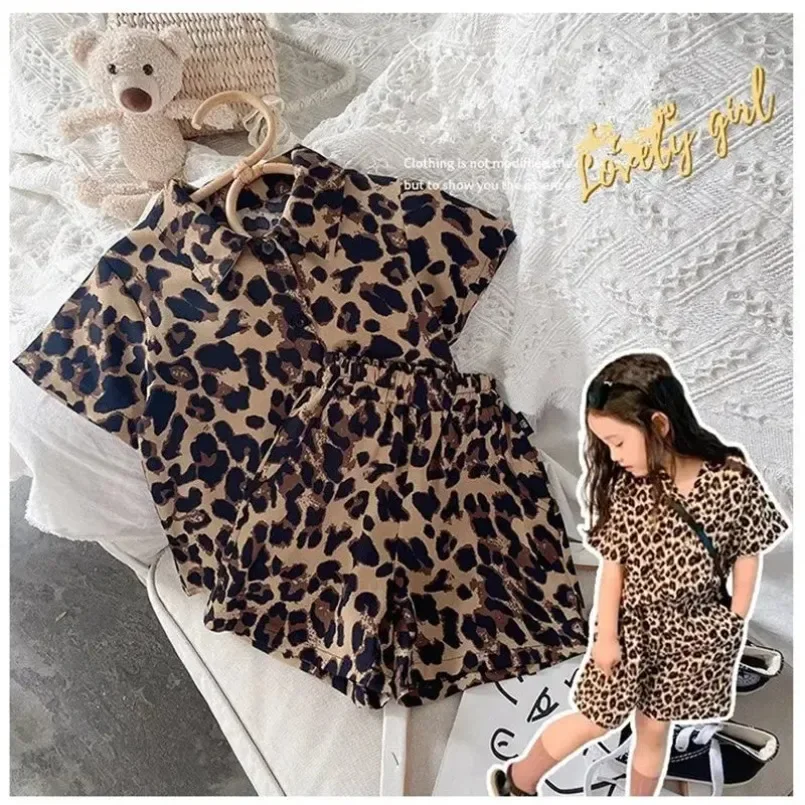 

Children Fashion Clothing Sets Summer Kids Leopard Print Shirts And Shorts Two Piece Suit Baby 2024 Girls Boys 2 Piece Outfit