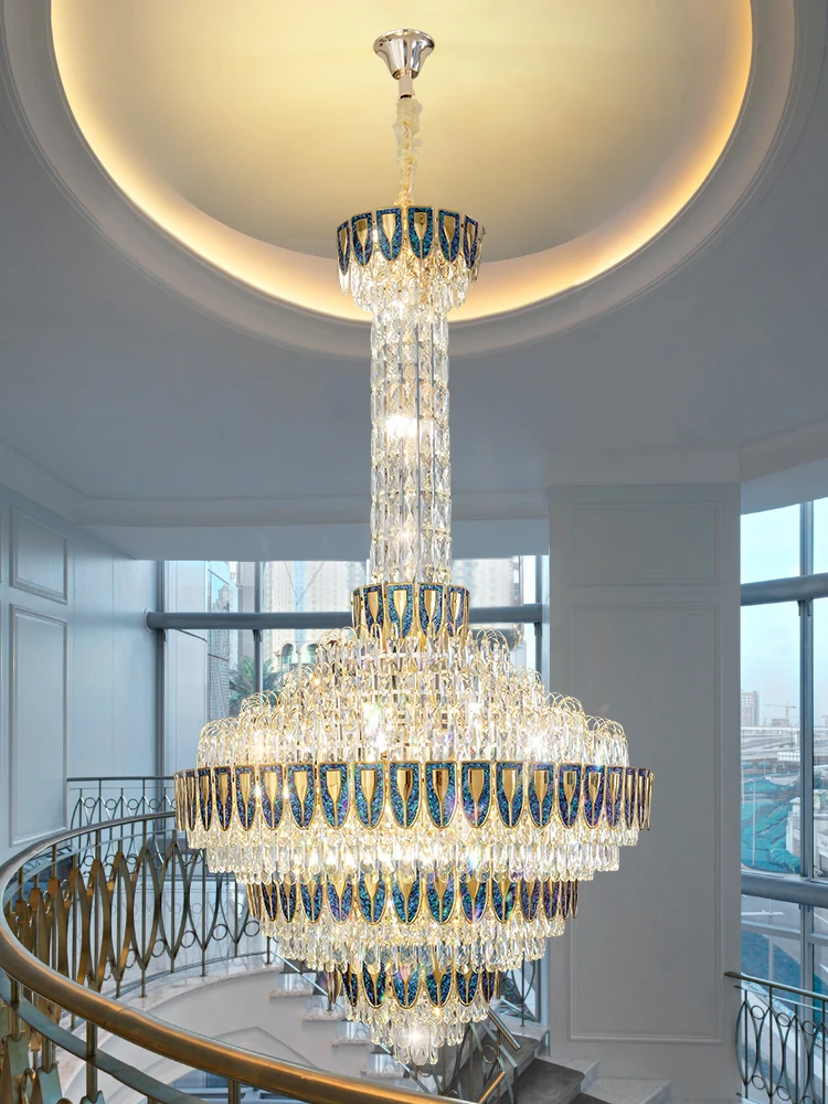 Lobby Crystal Large Chandelier, Iluminação LED, Decoração profissional, Custom, Big Hotel Project