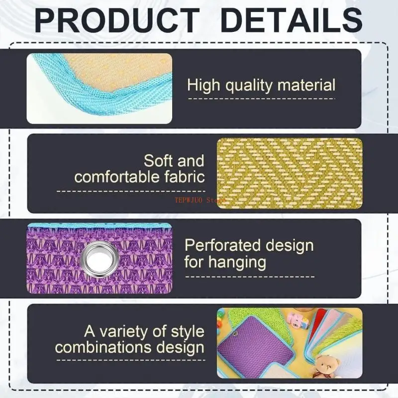 U50F 16xFoldable سجادة لعب الأطفال مع تفاصيل متعددة محكم آلة قابل للغسل أداة التنمية الحسية للتحفيز البصري