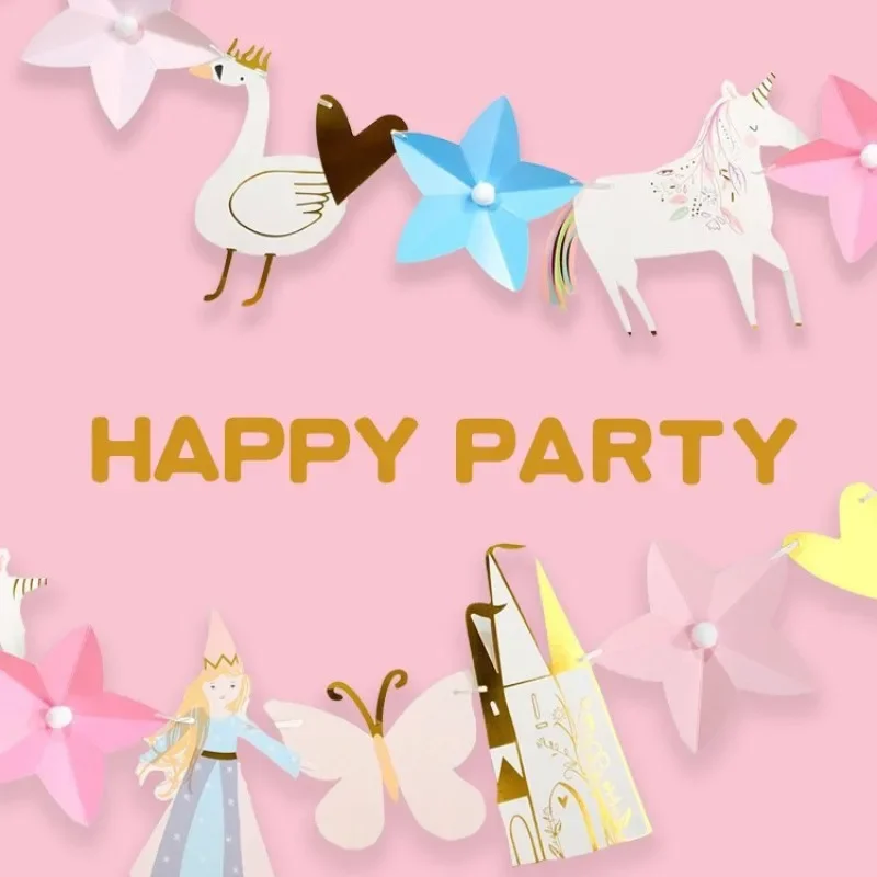 Pastelowy różowy niebieski żółty księżniczka jednorożec wiszący baner tło na urodziny Baby Shower Party Girl dekoracja pokoju dziecięcego