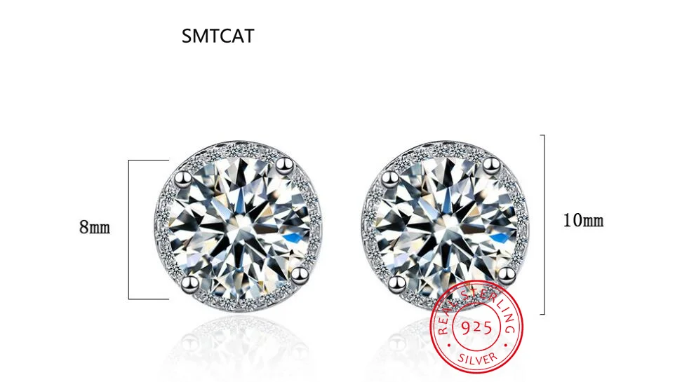 0.5CT-2CT Moissanite Stud Earrings for Women S925 Sterling Silver 18K White Gold Plated Diamond Earring Wedding Party Jewelry