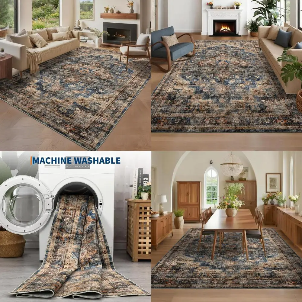 

Vintage 9x12 Living Room Area Rug, Washable and Non-Slip for Indoor Use
