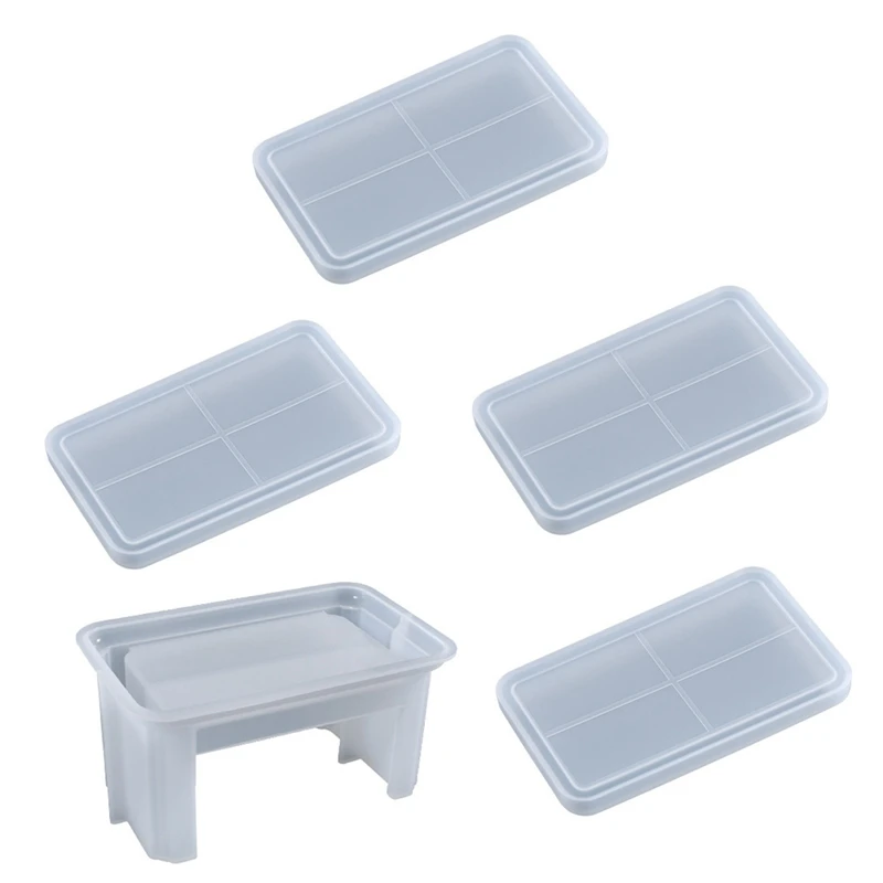 5Pcs Rectangle Coaster Silicone Mould Storage Box Epoxy Mold Cup Mat Home Ornament DIY Tray Resin Molds Jewelry