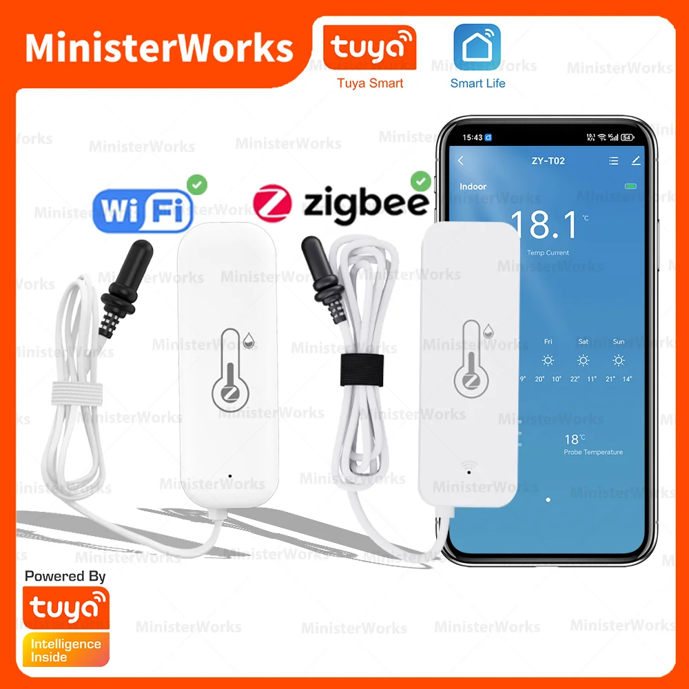 Tuya WiFi Zigbee Temp Humidity Sensor External Probe, Smart Life Remote Monitoring for Plants Aquarium Winery Greenhouse, Alexa — product photo 1 of 1