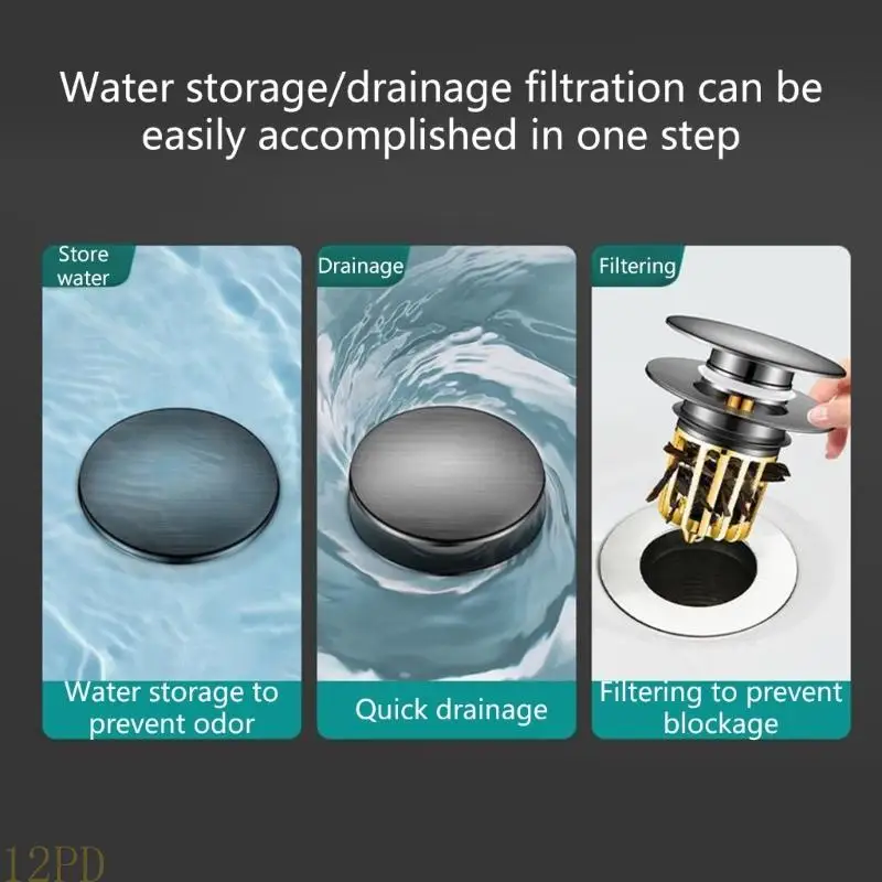 

12PD Sink Drain Strainer Basket Copper Drain Plug Push Type Bounce Cores Drain Filter Anti Clogging Sink Stoppers Enduring