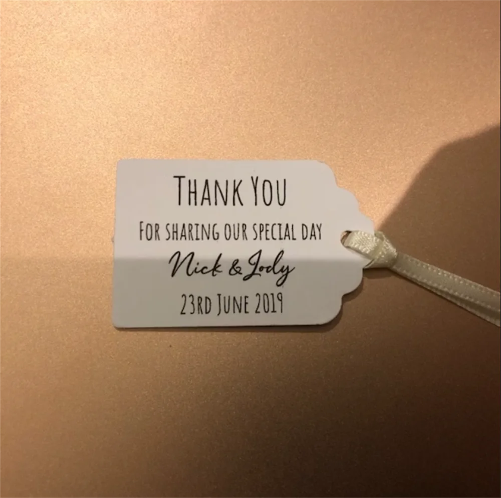 50pcs Personalised Wedding Favour Tags - Thank You Tags - Thank You For Sharing Our Special Day - White Tags