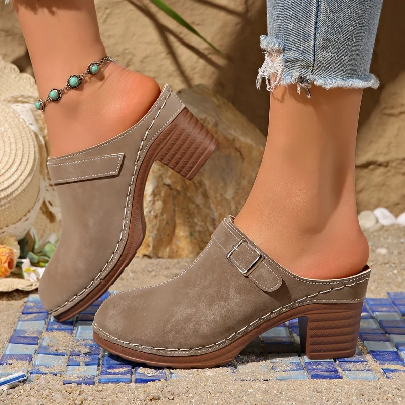 

Женские замшевые сандалии-слиперы на платформе с массивным каблуком, увеличивающие рост, с закрытым носком, винтажные, на танкетке