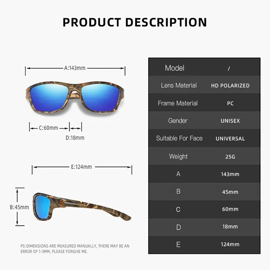 Gafas de sol polarizadas con patrón de camuflaje para hombre y mujer, lentes de sol deportivas con cadena, para ciclismo, escalada, esquí, UV400