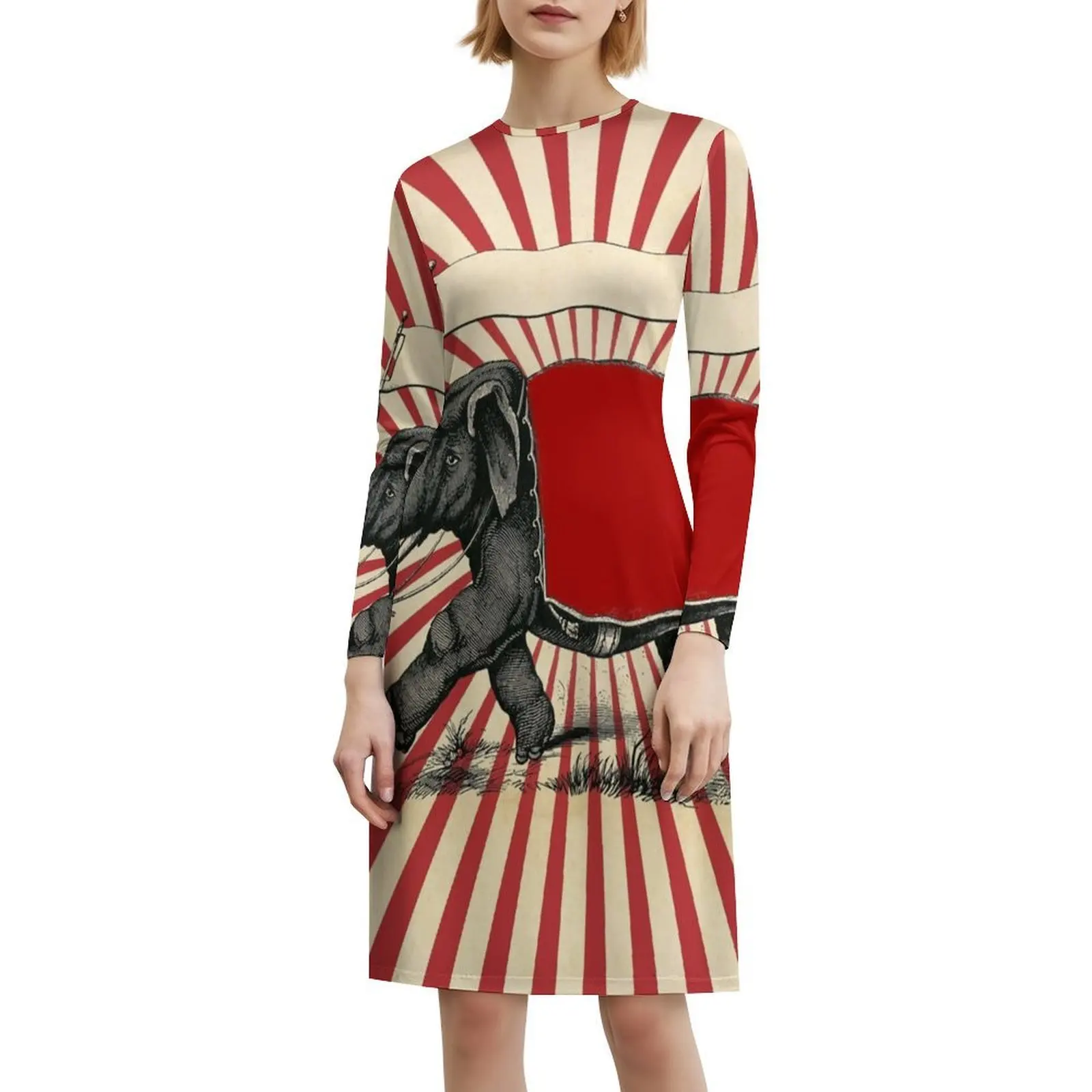 السيرك الفيل خمر المشارك البوب جدار الشارع الفن Preppy نمط فستان قصير للنساء ألف خط فضفاض صالح فستان يوم غير رسمي السيرك #6