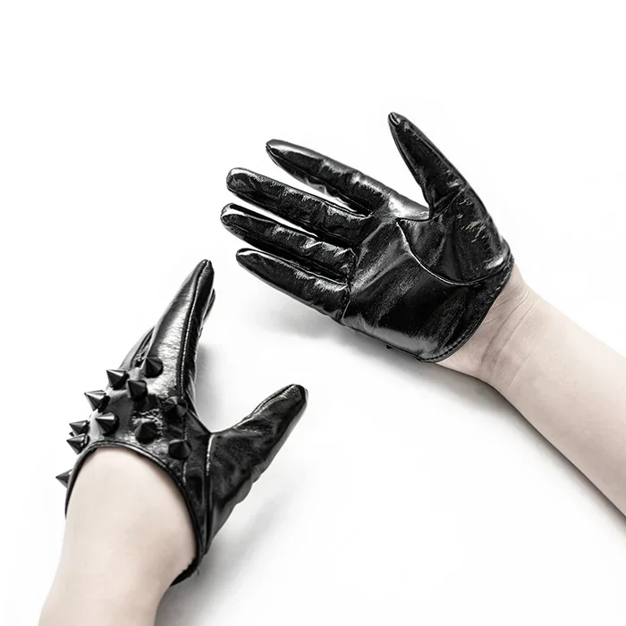 PUNK RAVE Women\'s Punk Half Palm Rivet Glovers Personality Handsome Pu Leather Locomotive Party Club Women Accessories