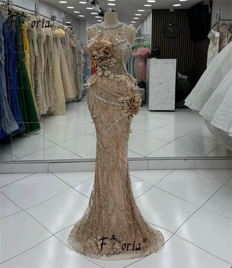 

Sparkly Crystals Mermaid Party Dress Beads Champagne Woman Prom Dresses Luxury Evening Gown Robe de soiree Femme Customized 2026