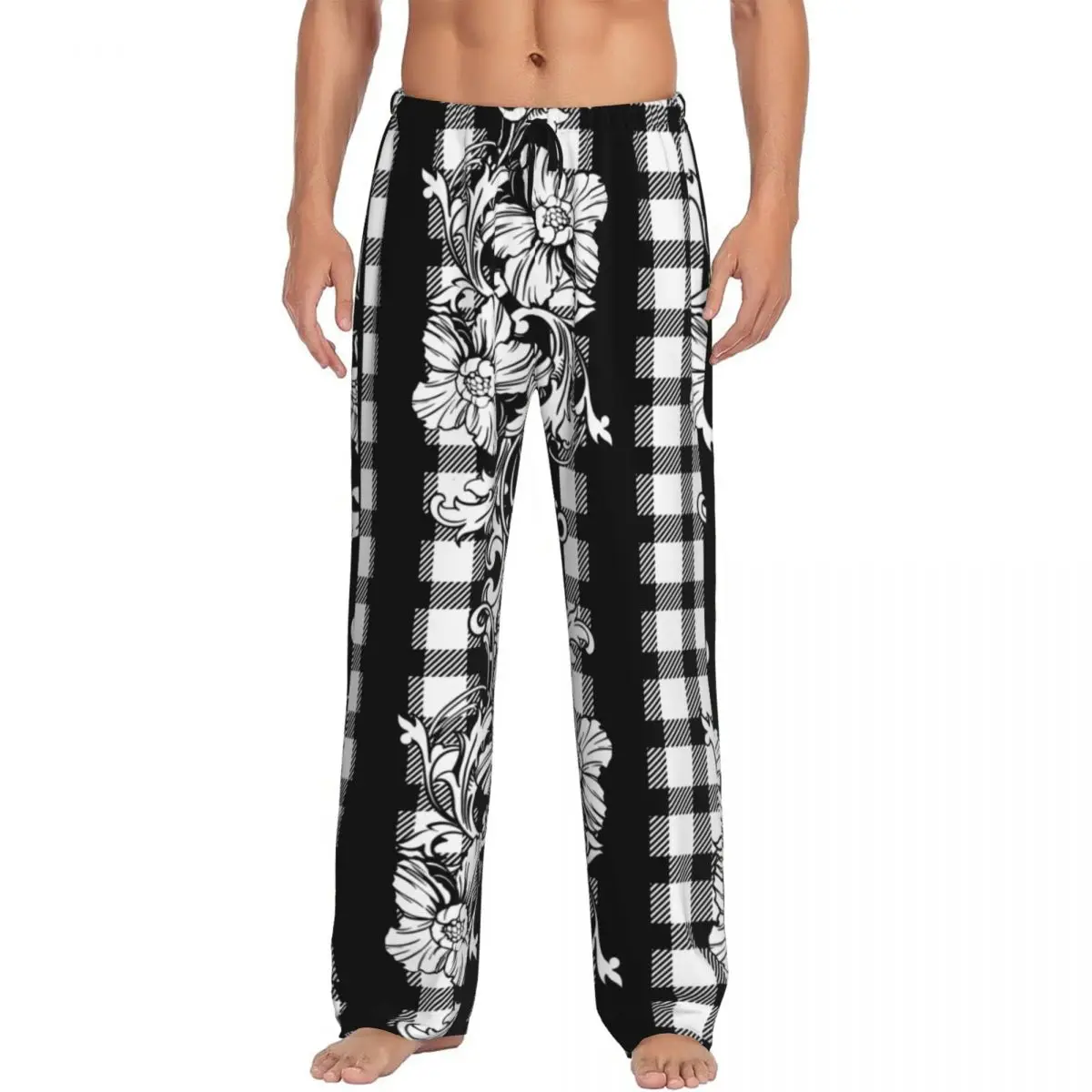 Floral Ornaments Pajama Pants Sleepwear for Men Elastic Waistband Sleep Lounge Bottoms with Pockets