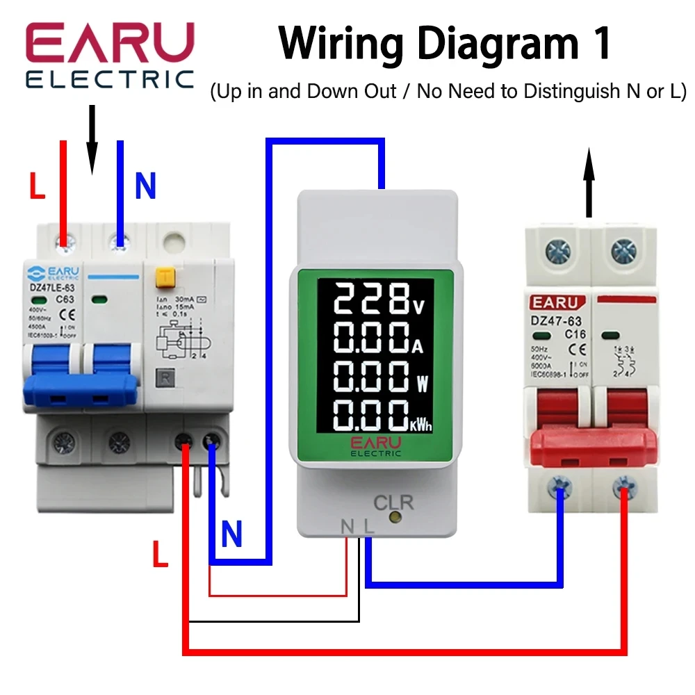 Imagem -04 - Medidor do Monitor da Energia Elétrica Digital Voltímetro Amperímetro Voltímetro Trilho do Ruído 4in ca 110v 220v 100a Tensão Corrente Kwh Volt Amp Kwh