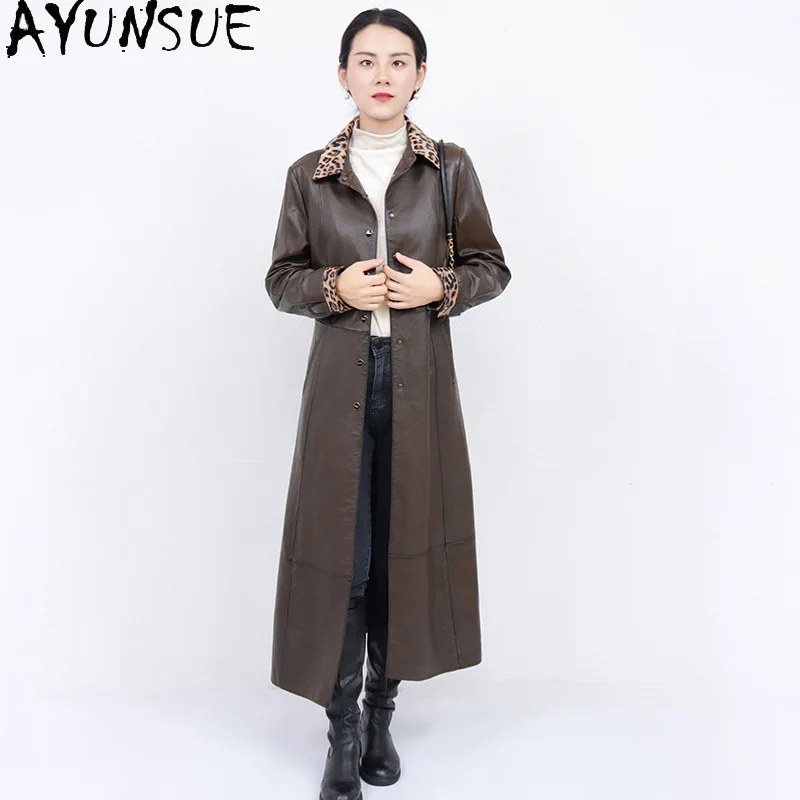 

AYUNSUE куртка из натуральной кожи, женское пальто из овчины с верхним слоем, осень 2022, женская одежда, длинный плащ Jaqueta De Couro