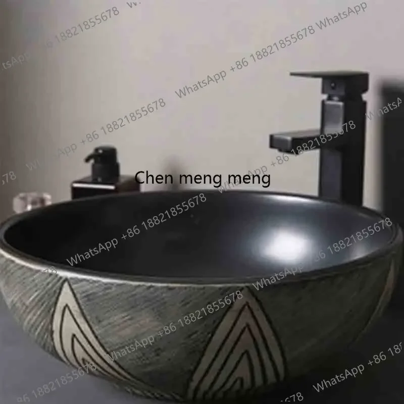 

New arrive Home Retro Table Basin Round Washbasin Single Basin Art Washbasin Outdoor Balcony Garden Pool Countertop Sinks With D