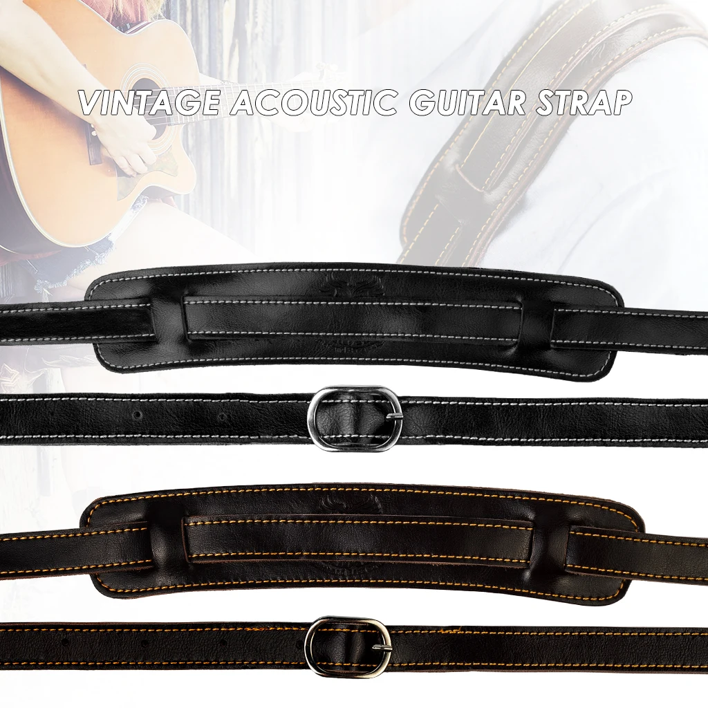 Vintage Durable Leather and Metal Buckle Electric Guitar Strap Belt Shoulder Pad Adjustable Leather Guitar Straps