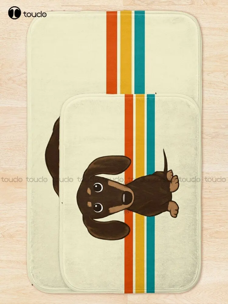 Cute Chocolate Dachshund | Cartoon Wiener Dog Bath Mat Poster Bathrug