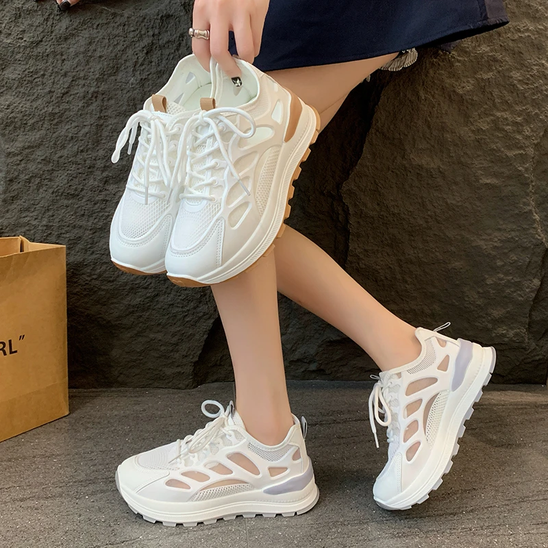 أحذية رياضية نسائية موضة 2025، كاجوال، خفيفة وقابلة للتنفس، أحذية بيضاء صغيرة بحزام رفيع شبكي جديد للصيف، للجري في الهواء الطلق #6