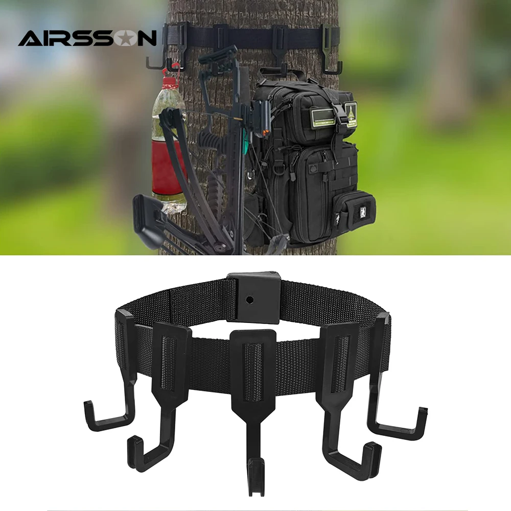 Treestand Strap Gear Hangers with Hooks Outdoor Tree Stand Bow Gear Hanger Multi-Hook Accessory Holder for Hunting Camping