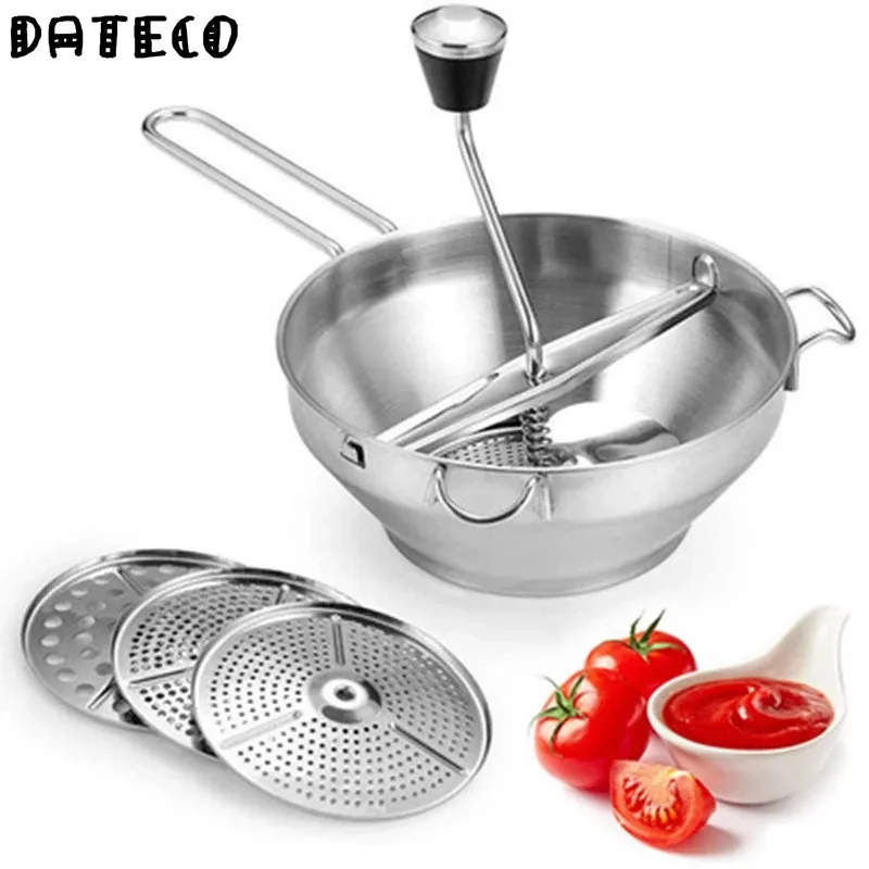 Multifunctional Food Mill Stainless Steel Potato Mashers With 3 Grinding Disks Manual Rotary Tomato Pumpkin Mills Kitchen Tools