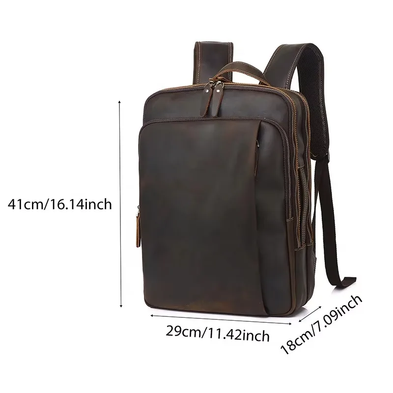 Waterproof leather men's bag travel leisure sports school student notebook backpack multi-compartment