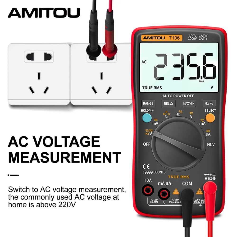 AMITOU T106 Digital 19999 conteggi multimetro professionale elettrico automatico AC/DC Tester di corrente misuratore di tensione strumenti per elettricisti