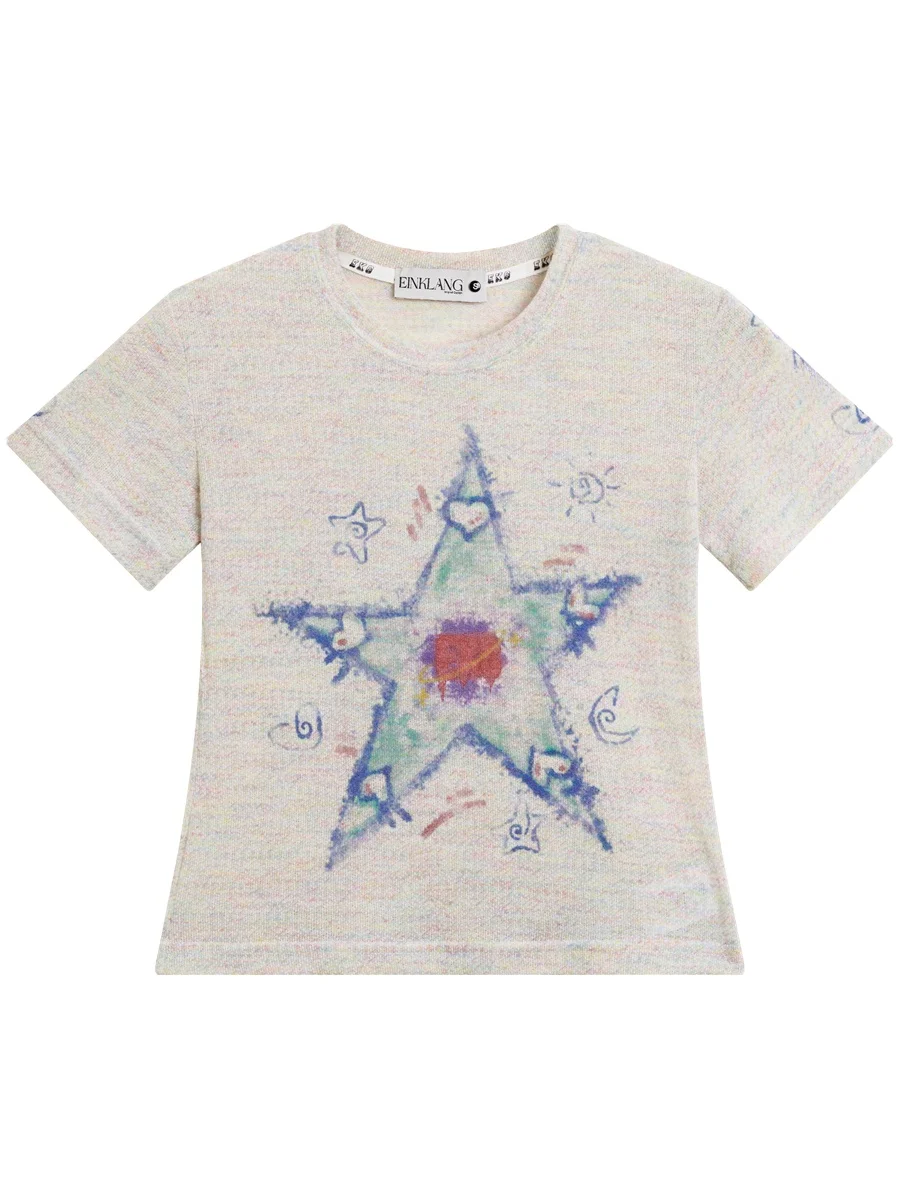 Rbrich 아메리칸 슬림핏 스타 프린트 오르트 슬림핏 티셔츠 여성용 어깨 길이 핫 걸 탑 스트리트웨어 코튼...