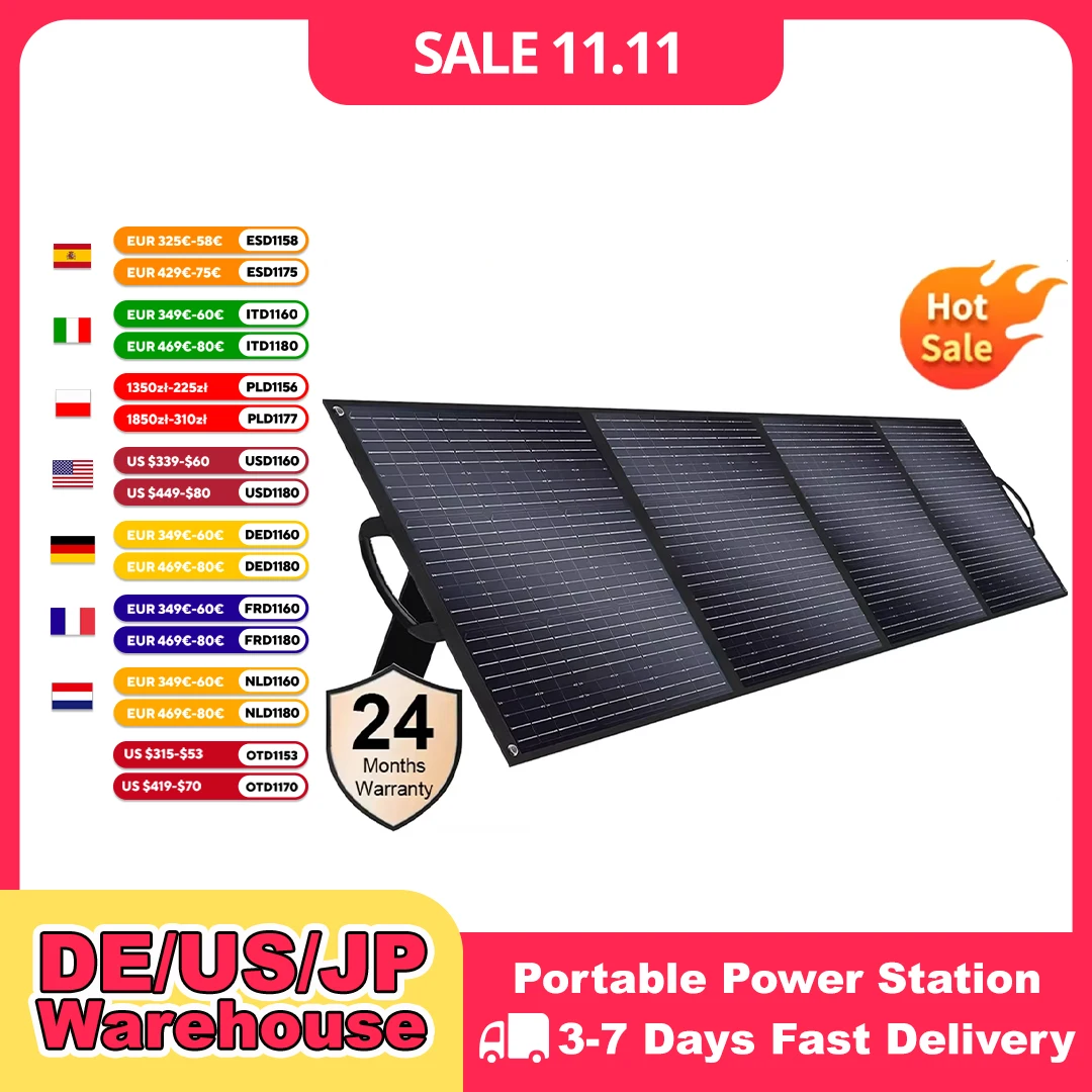 SOLARPLAY 200W 18V Solar Panel Kit Foldable Solar Panel Outdoor Rechargeable Solar Charger For Portable Camping Power Station