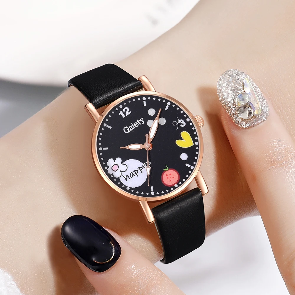 6PCS/Set Women Quartz Watch Pu Leather Strap Wristwatch Fashion Dial Watch Butterfly Jewelry Set Gift For Her