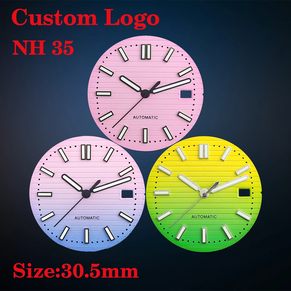 

NH35 unmarked dial custom logo 30.5mm Nautilus pink dial green luminous dial suitable for NH35 movement watch accessories