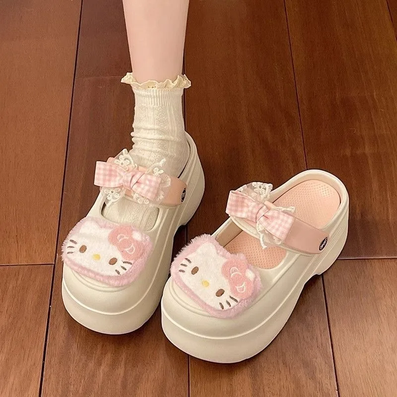 

Sanrio Hello Kitty Cartoon Hole Shoes Women's Thick Soles Increase and Wear Beach Baotou Sandals and Slippers.