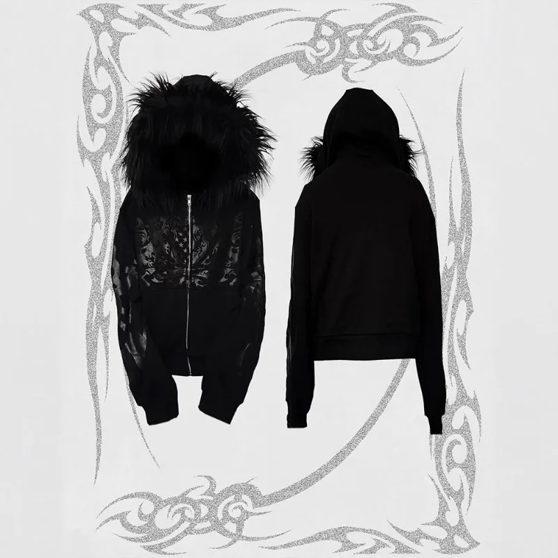 

American Style Dark Gothic Y2k Zip-up Hoodie Women Cross-border Harajuku Streetwear Vintage Casual Jacket Fashion Sweatshirts