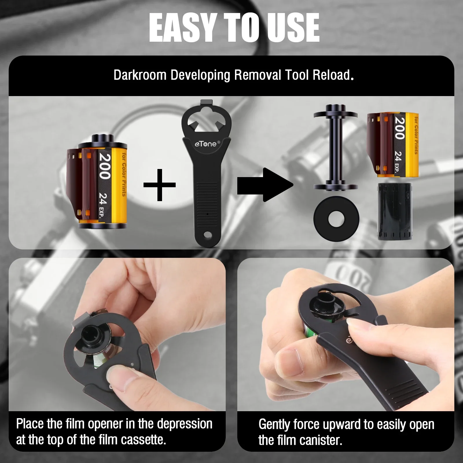 eTone New Film Cassette Opener 135 35mm Removal Anti-slip Film Magazine Opener Cartridges Film Darkroom Accessories Black/Blue