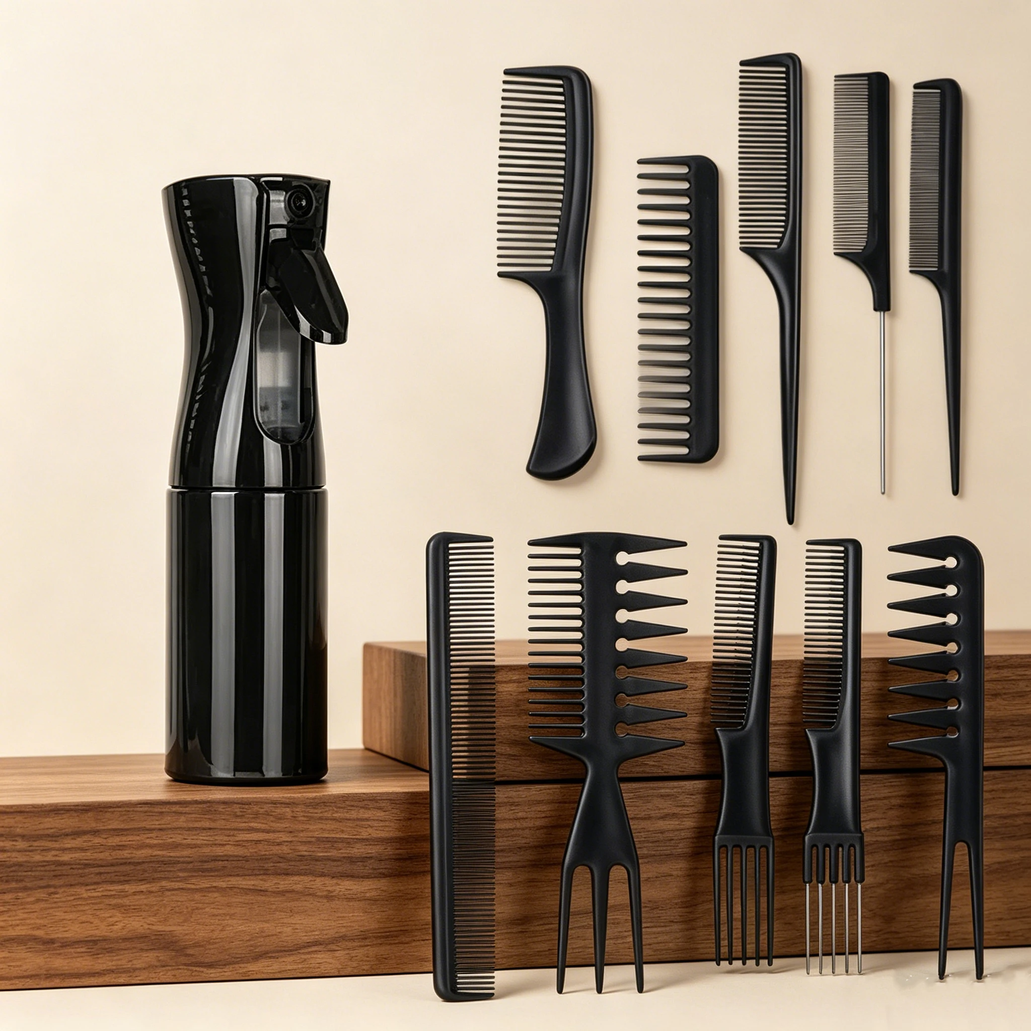 11-Piece Hair Styling Grooming Kit Refillable Fine Mist Spray Bottle Multi-type Styling Combs Salon Hairdressing Tools