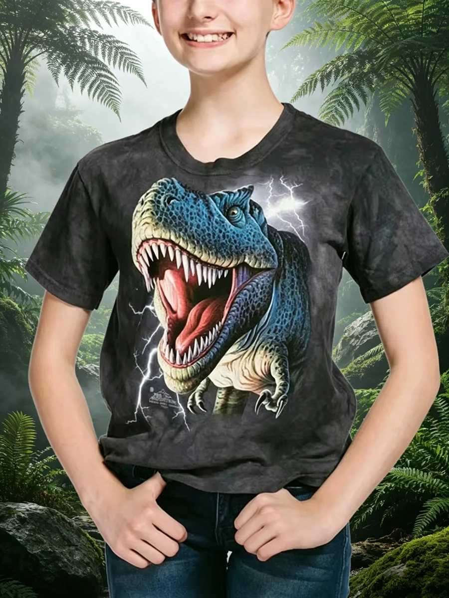 Prehistoric Fierce Dinosaur Print T Shirt for Boys Breathable Summer Sports Training Casual Streetwear Top