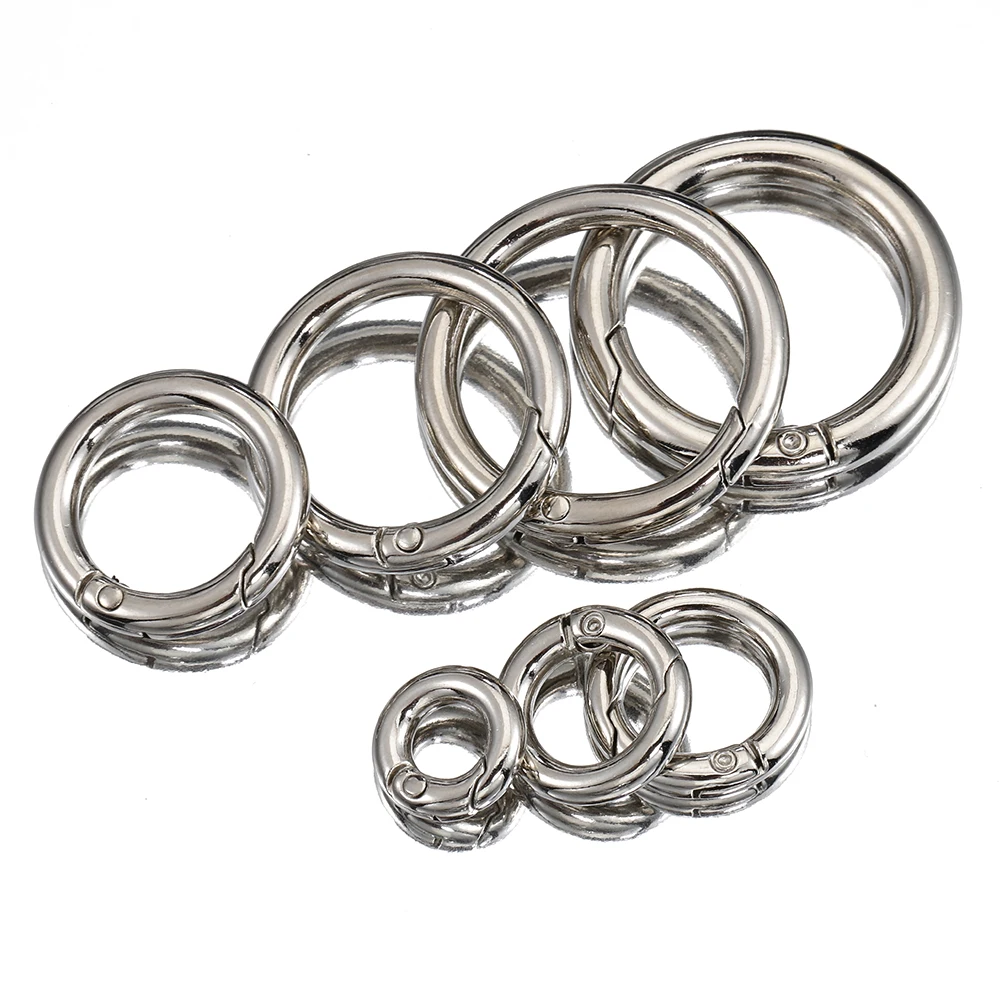5pcs Spring Clasp Keychain Ring Steel Color Openable Round Carabiner Hook Buckle Bag Chain Connector for DIY Jewelry Making