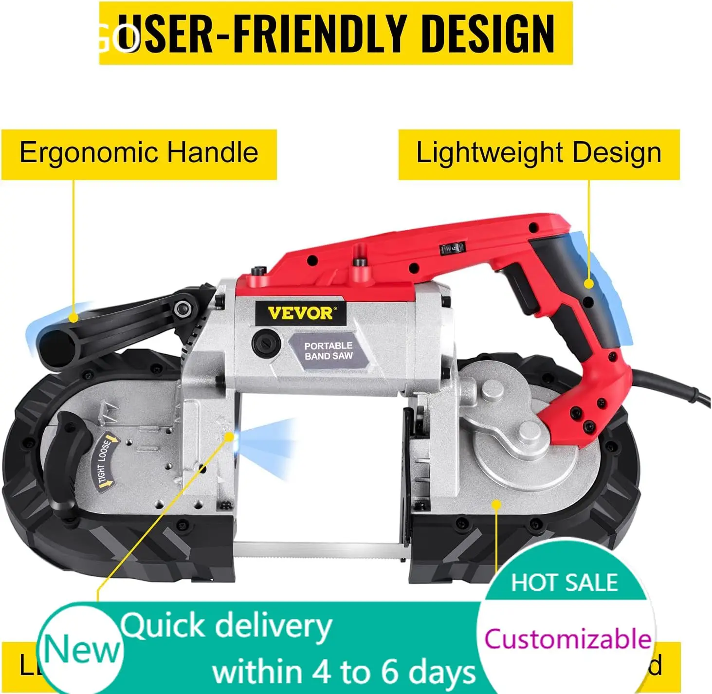 Portable Band Saw, 5Inch Cutting Capacity Corded BandSaw, Variable Speed Hand held Band Saw,10Amp Motor Portable Bandsaw