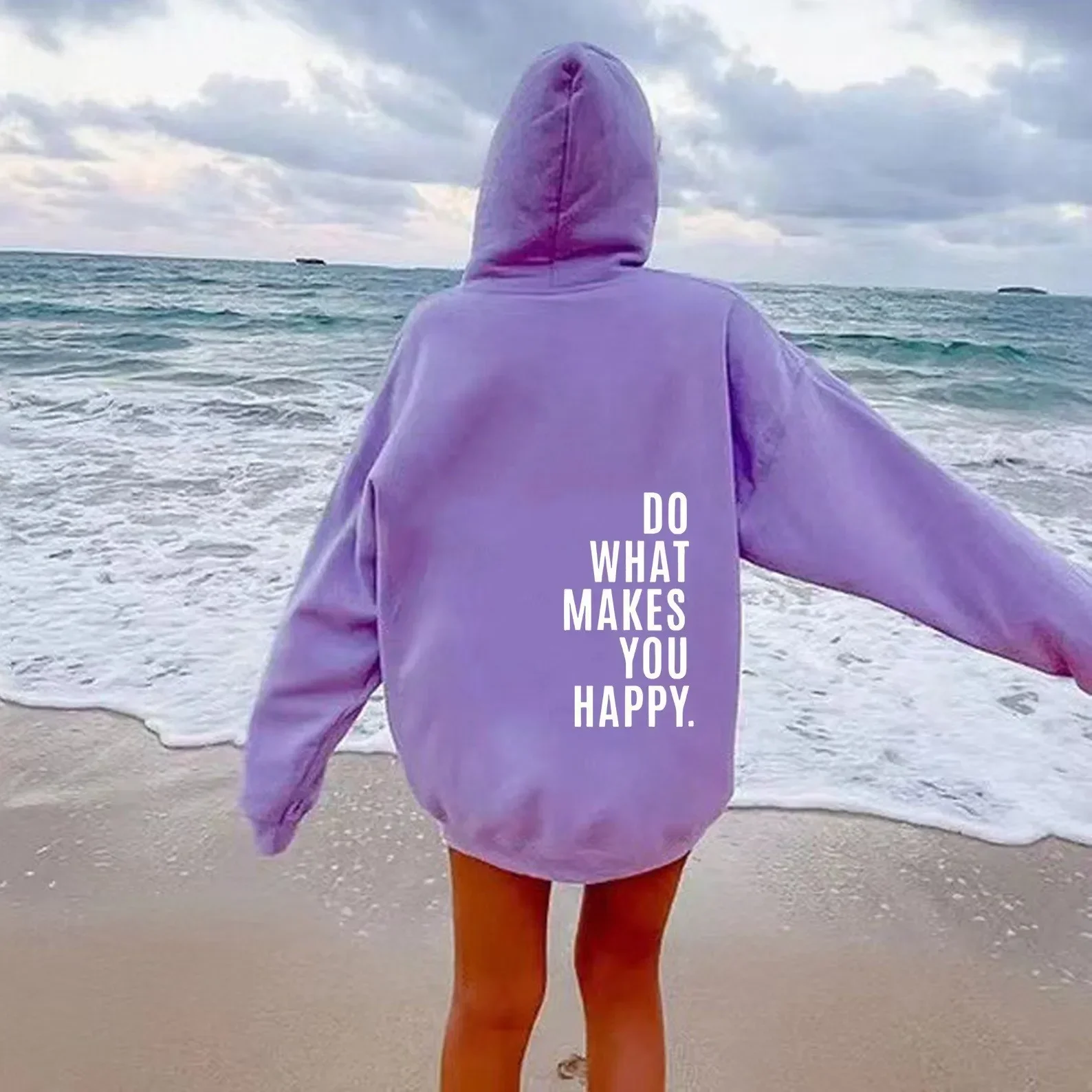 Do What Makes You Happy Pink Letter Womens Clothing Personality Street Sweatshirt Casual All-Match Woman Hip Hop Fashion Hoodies