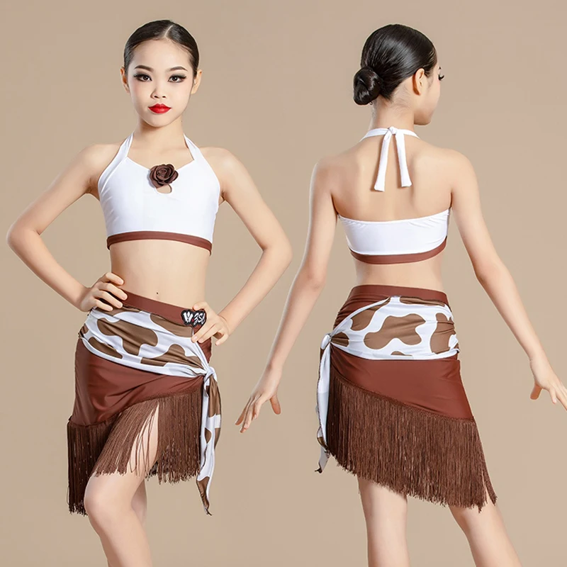 Ensemble de robe de danse latine, vêtements d'été pour enfants, vêtements pour filles, jupe de danse Samba Cha Tango, vêtements de danse de compétition