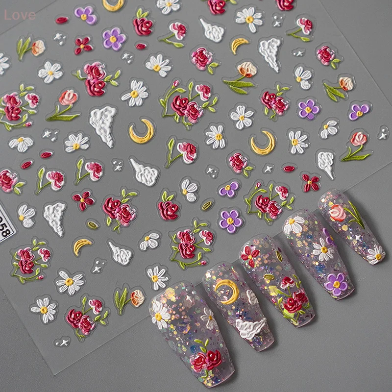 [L&P] وردة حمراء زهرة الربيع زهرة صغيرة القمر والسحابة مسمار الفن ملصقات لاصقة مانيكير الديكور